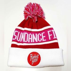 NEW Sundance Film Festival Rabbit Hole Pink White Pom Pom Ski Winter Beanie Hat